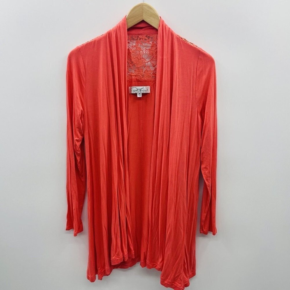 Diane Gilman Womens Size Medium Open Front Cardigan Floral Crochet‎ Detail 1717